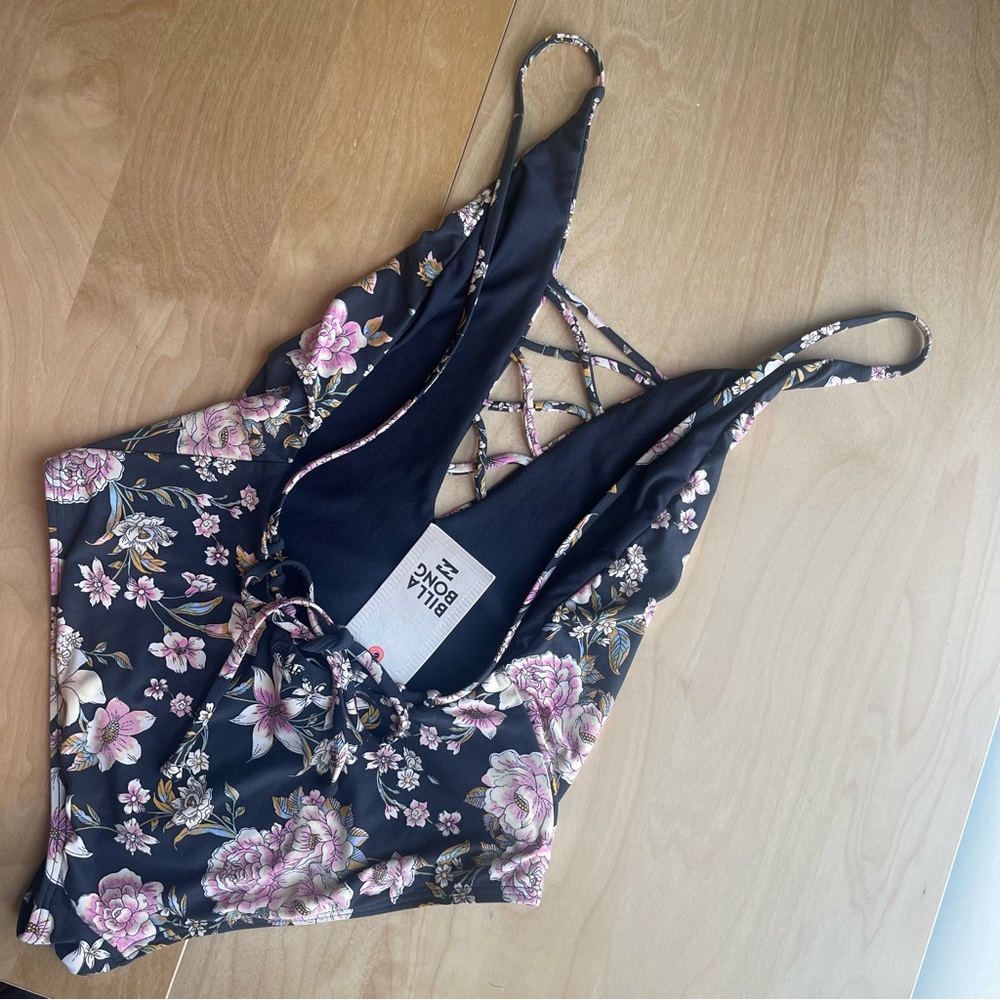 Billabong Floral Lace-Up One Piece - Black and Pink - Picture 12 of 14